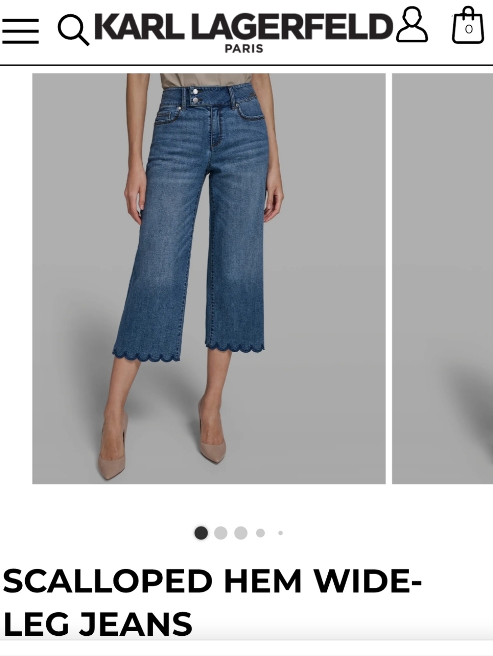 Karl Lagerfeld Medium Blue Scalloped-Hem Wide-Leg Cropped Jeans NWT Size 12